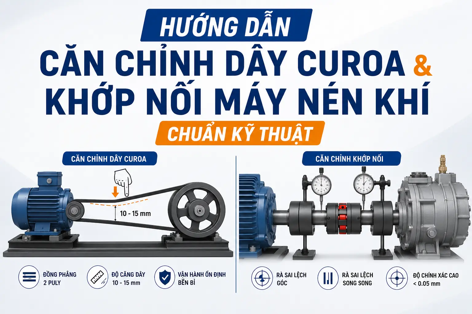 Hướng Dẫn Căn Chỉnh Dây Curoa & Khớp Nối Máy Nén Khí Chuẩn